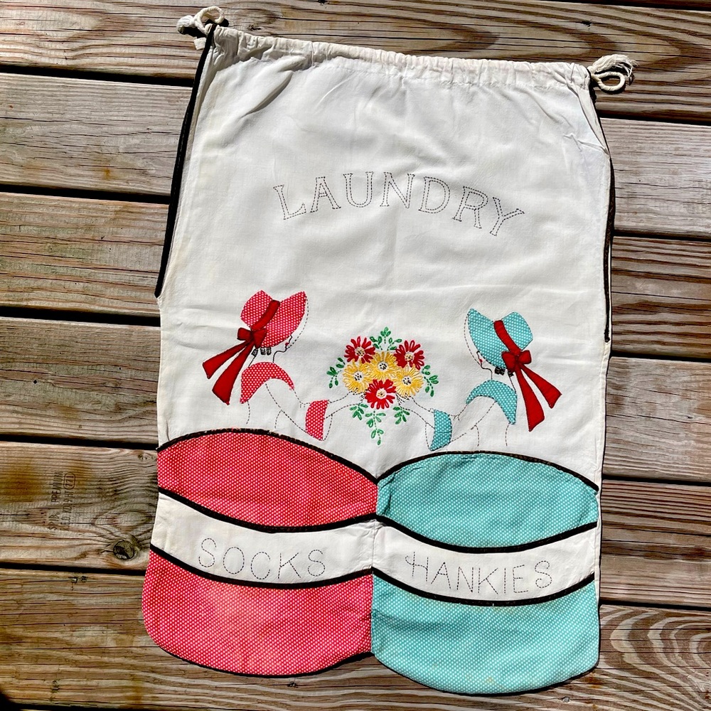 Vintage 1940’s laundry bag - perfect to display in your laundry room!